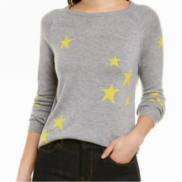 Magaschoni Cashmere Blend Crewneck Gray Yellow Star Sweater Size M - Picture 1 of 11